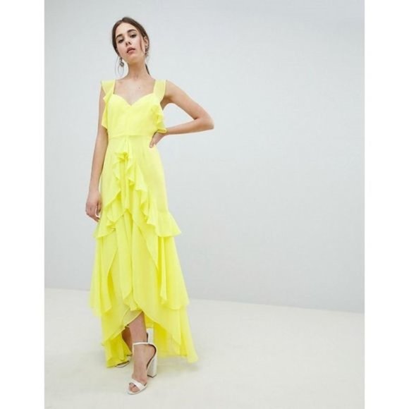 NWT Asos Yellow Backless Chiffon Maxi Dress - Sz 8 - Picture 1 of 2